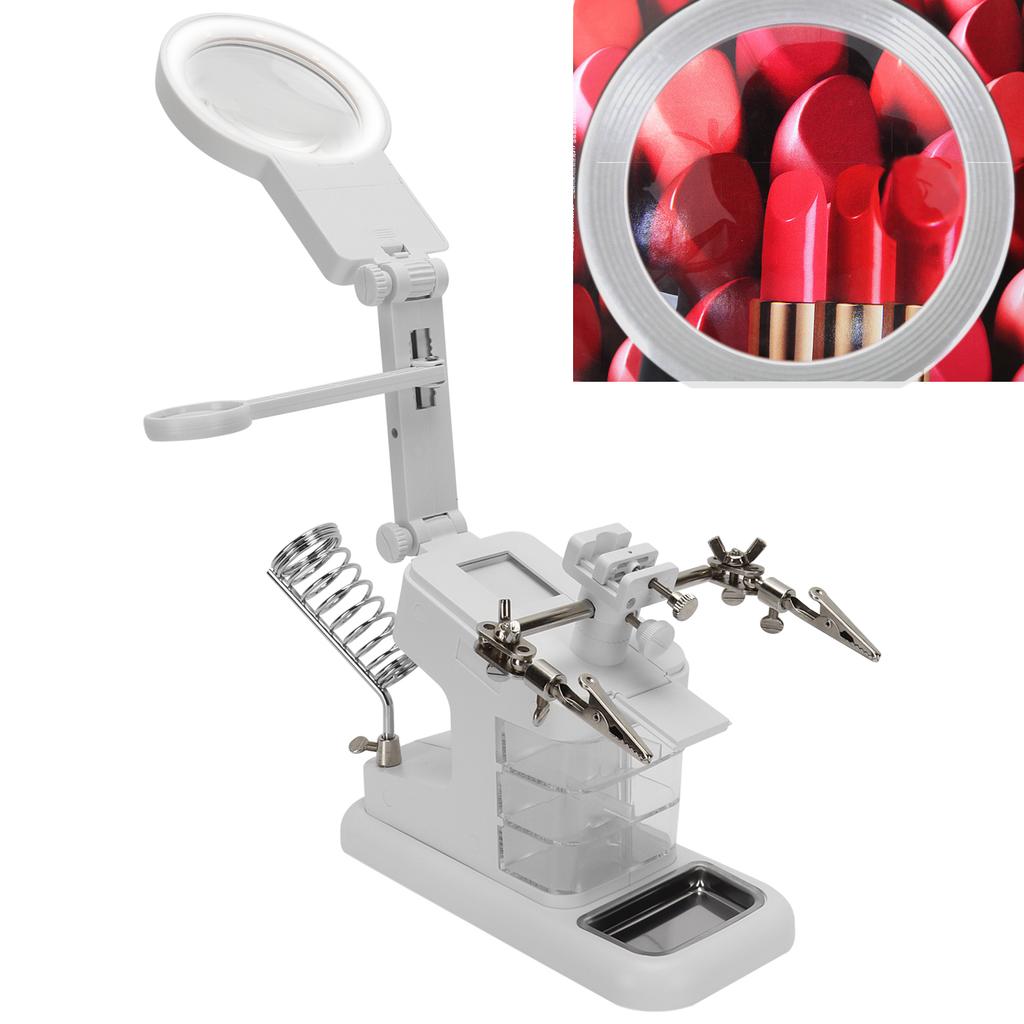 Desktop LED Hands Free Magnifying Glass for Reading Inspection Soldering RepairingWhite
