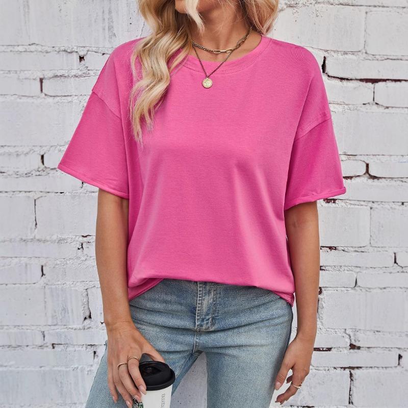 Summer Loose and Casual Cotton Solid Color Round Neck Short-sleeved Raw Edge T-shirt