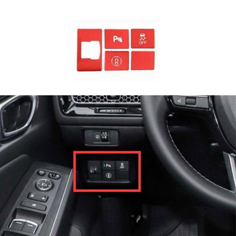 For Honda Civic - Headlight Button Frame Sticker Trim 5pcs Red Aluminum