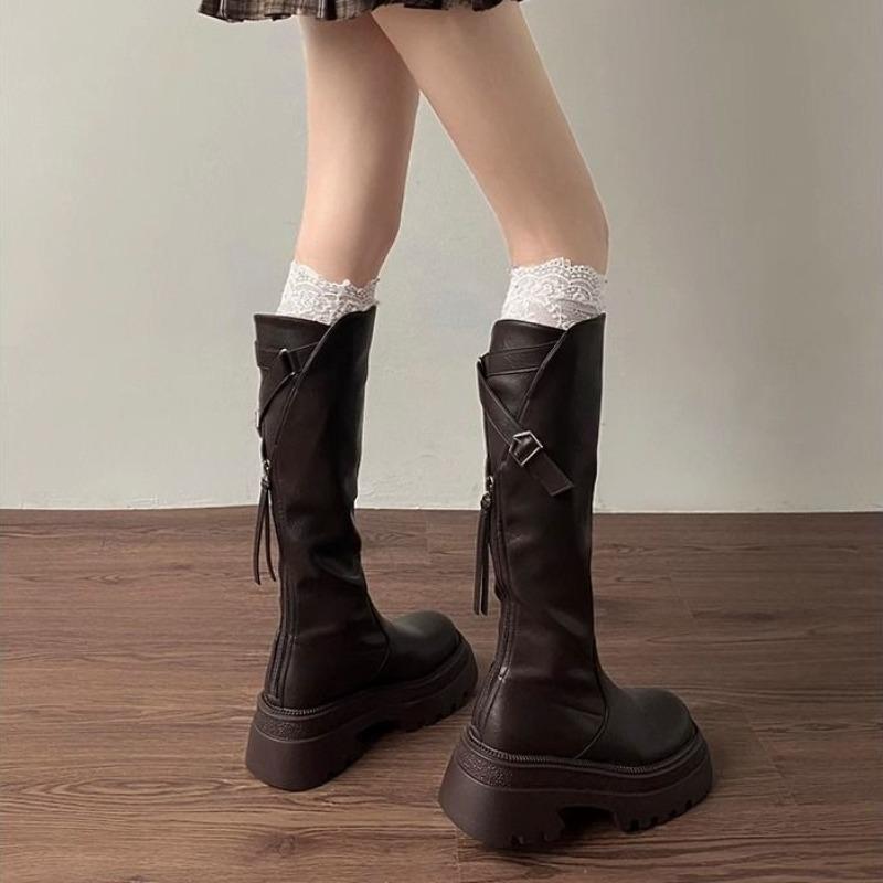Fashion Fashion Wedge Knight Boots for Womens New Punk Style Handsome Platform Boots for Women's Rear Zipper High Tube Boots Botas Mujer
