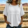Women's Linen Crewneck Short Sleeve Blouse, Color Casual Top, Pullover Shirt