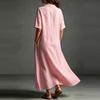 Vintage Summer Simple Casual Dress Solid Color Lapel Short Sleeved Loose Pullover Shirt for Office Dresses