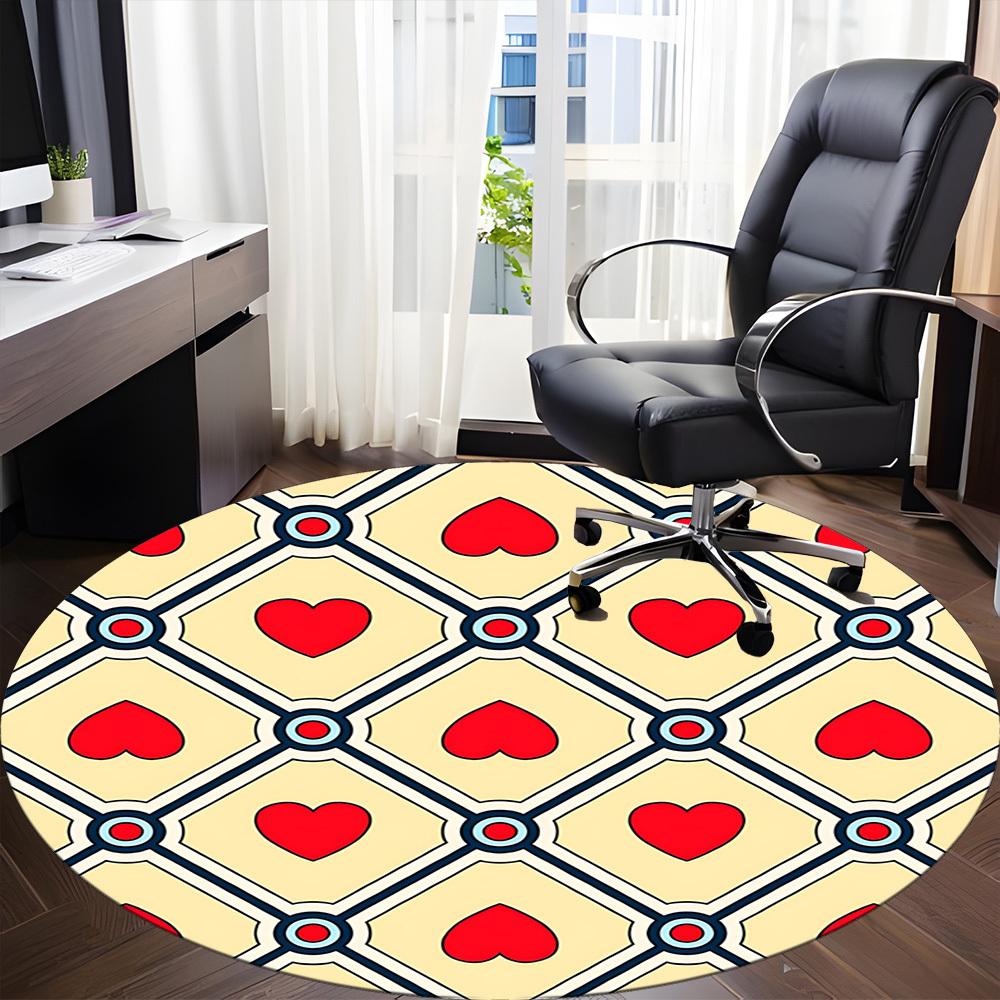 1pc Heart Pattern Office Round Rug, Carpet for Office, Gaming, Lightweight Round Floor Mat yy260208017