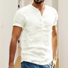 Camicia Estiva da Uomo Tinta Unita Collo Alto Bottoni Maniche Corte Sottile Abbigliamento Quotidiano Vestibilità Slim Scollo a V Top Estivo da Uomo Indumento da Uomo