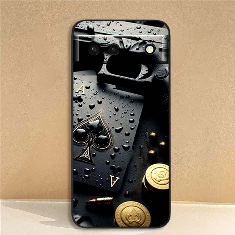Creative poker card patterns For Google Pixel 10 9a 9 8A 8 7 7A 6 6A Pro XL 2024 5G Black Soft TPU Silicone Phone Case