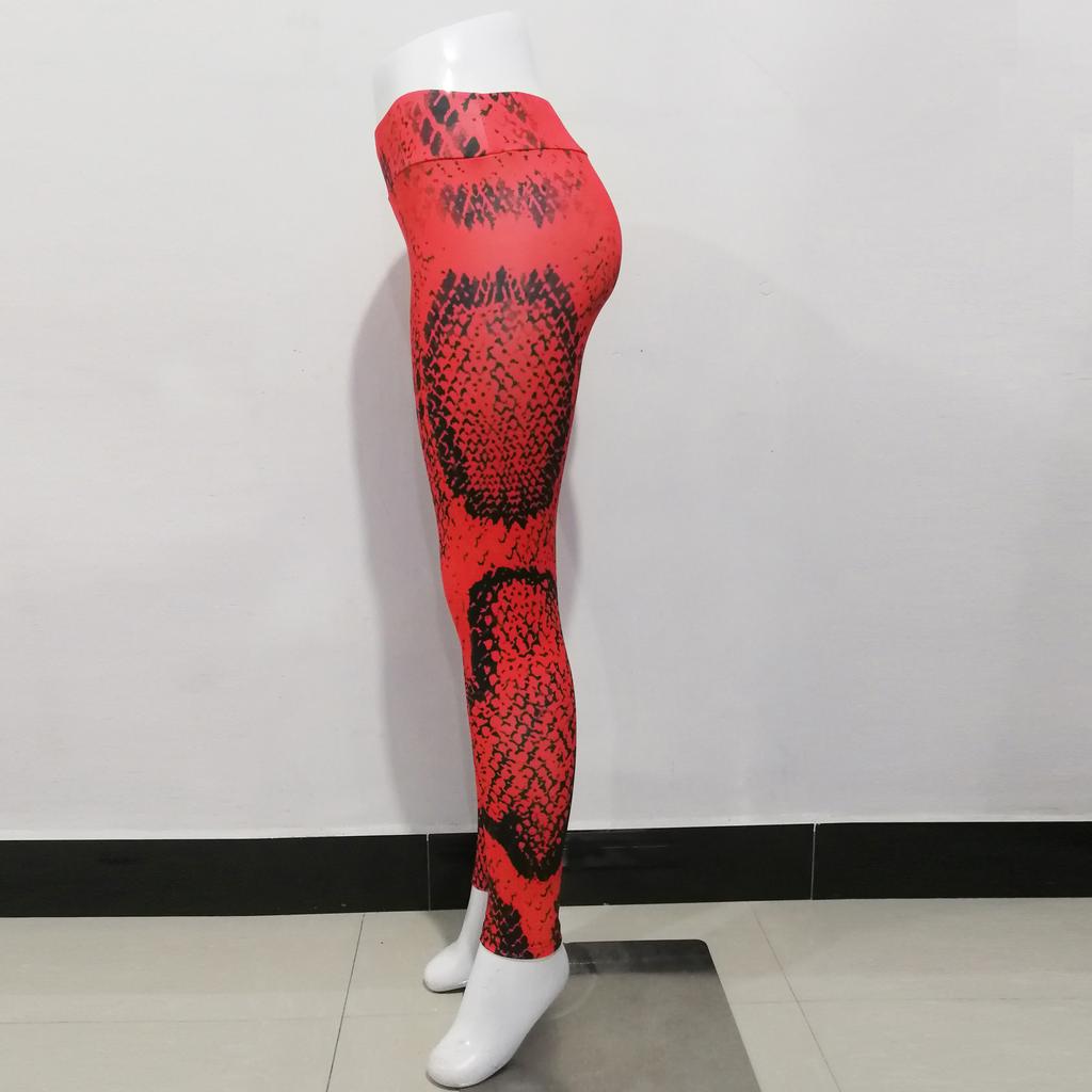 Calças de Moletom Femininas com Estampa de Cobra Vermelha Leggings para Corrida Fitness Calças de Yoga Justas Moda