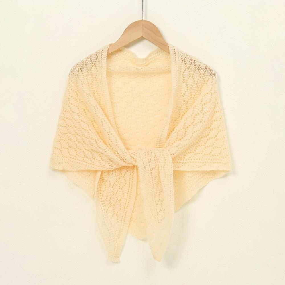 

Elegant Striped Triangle Scarf Hollow Out Spring Autumn Knitted Shawl Korean Style Breathable Sun Protection Cape Women Wraps бежевый