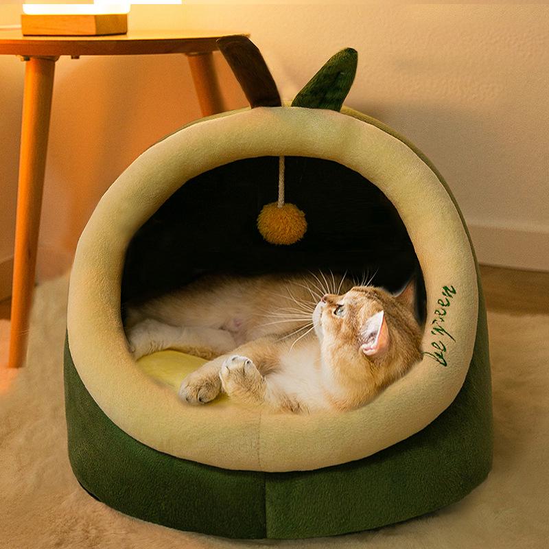 All-Season Avocado Pet Bed: Removable, Washable Shelter for Cats & Small Dogs