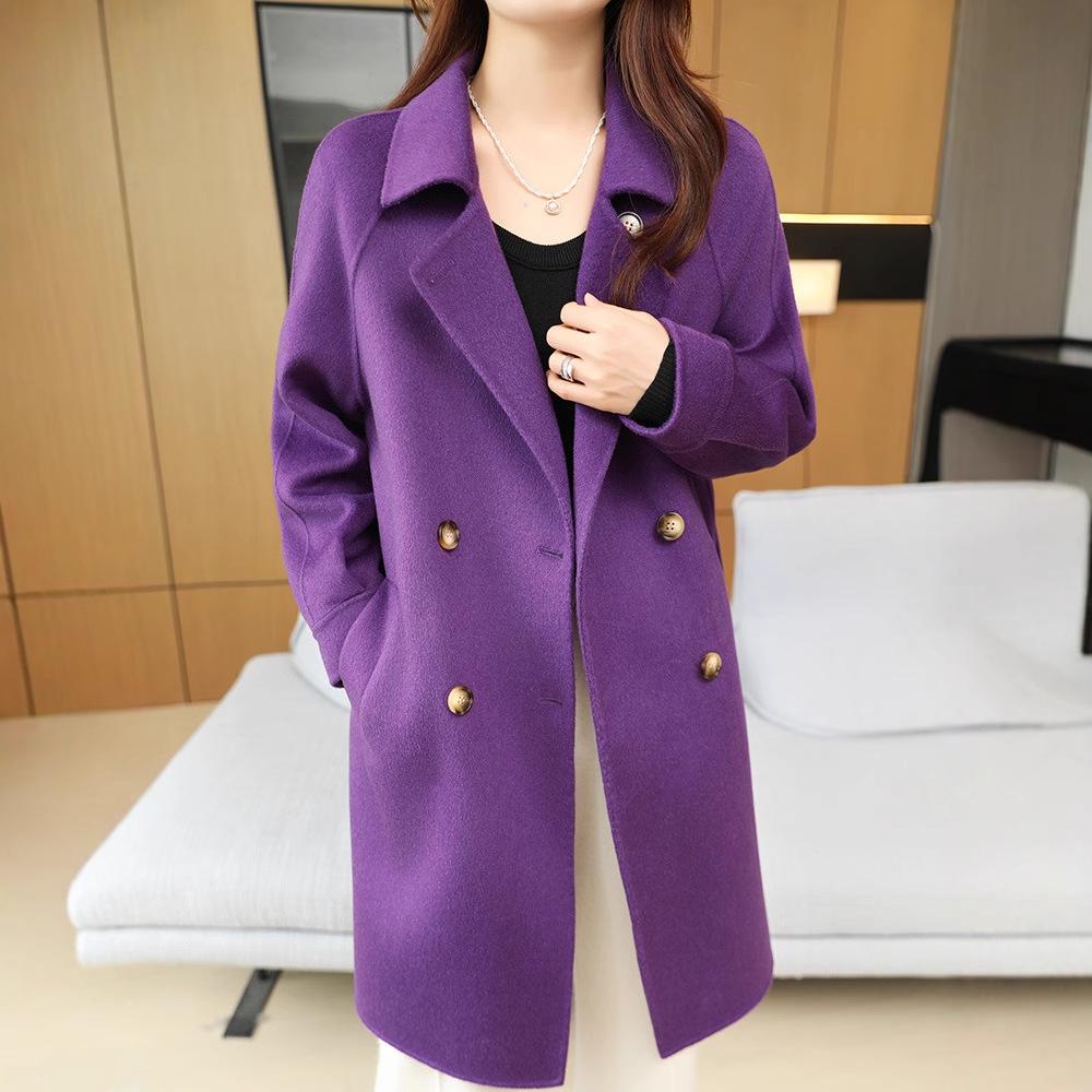 Women's Plus Size Double-Breasted Wool Overcoat with Suit Collar
