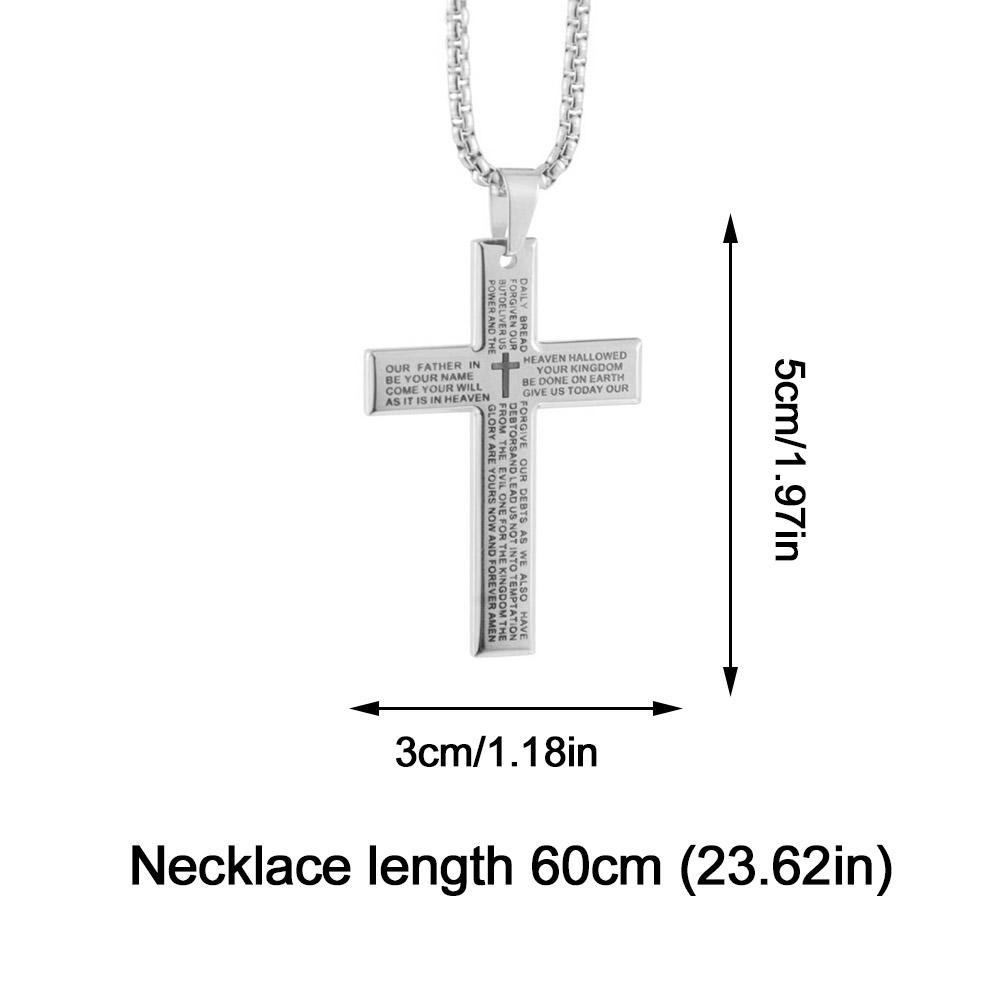 Christian Bible Cross Necklace Stainless Steel Big Pendant Men's Religious Prayer Jewelry Adjustable Chain Anti-Tarnish Durable