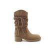 Su Yinyin Same Shoes~ Woven Tassel Thick Heel High Boots 2025 New Western Cowboy Boots Stacking Boots