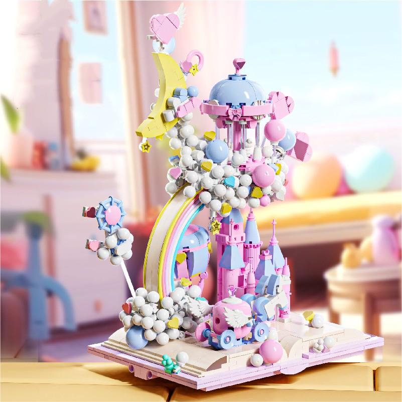 Castle In The Sky Princess Villa House Book with Light Rainbow Park Paradise Building Blocks Bricks Model Assembly Toy Kid Gifts