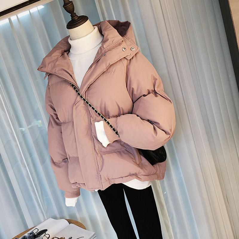 2026 Winter Womens Short Hooded Cotton Puffer Jacket Solid Color Ins Style Student Warm Coat