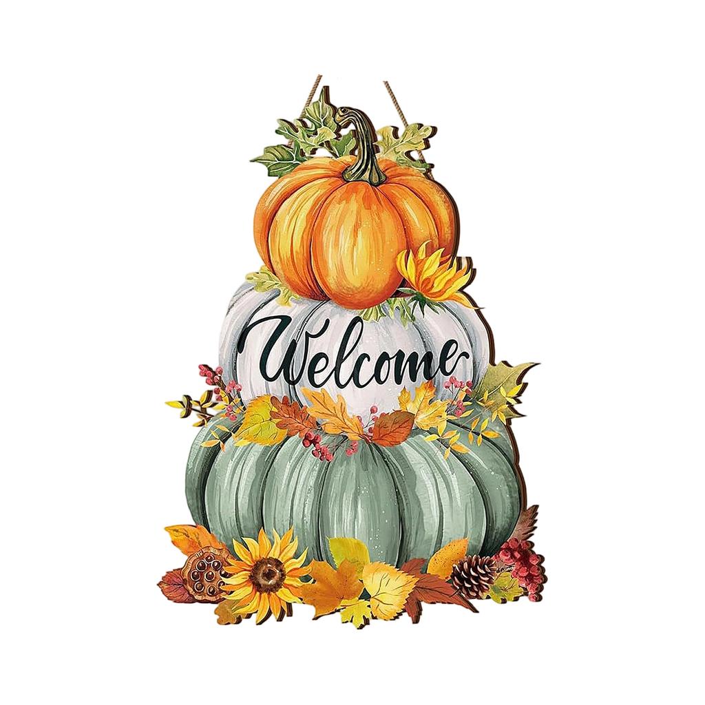Thanksgiving Hanging Sign with Three-Color Pumpkin Design, Wooden Fall Decor for Home Kitchen