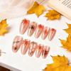 24pcs Autumn/Winter Almond Manicure Nail Tips: Gold Foil Maple Leaf & Cat Eye Design