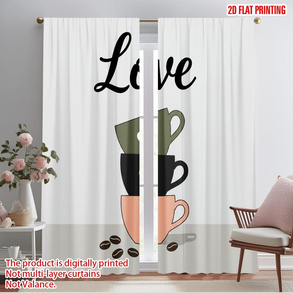 2pcs 2D Flat Printing Curtain Love Coffee Cups Polyester Without Electricity Birthday Party Perfect for Outdoor Holiday