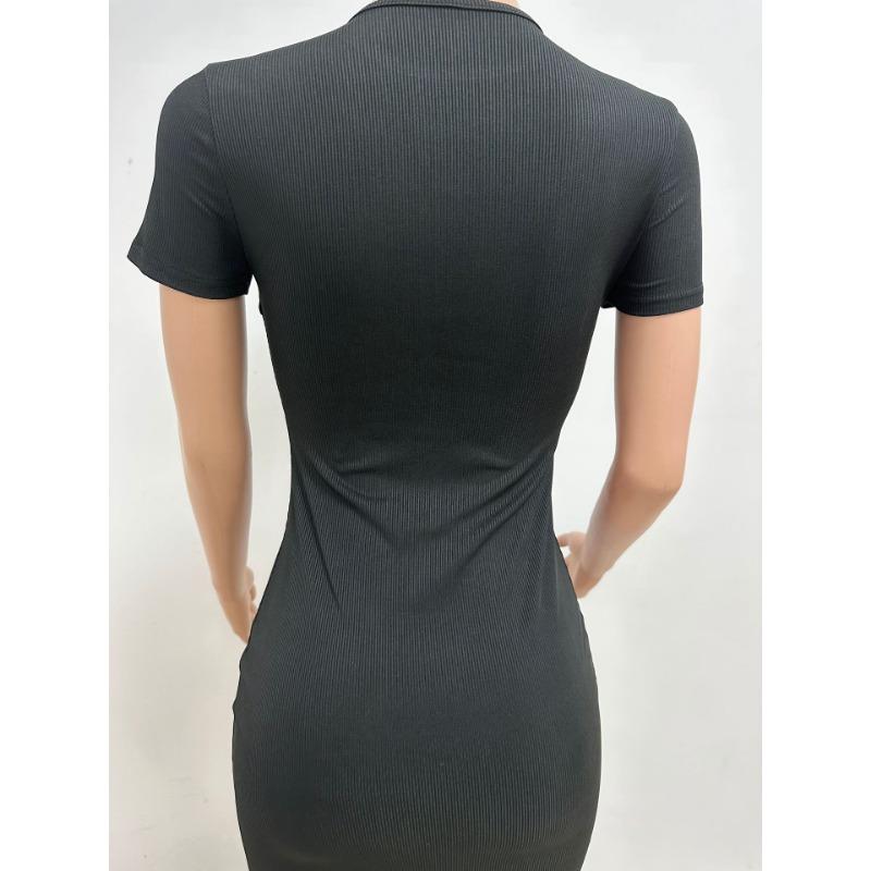 Summer Women's Double-breasted Black Dress Slit Slim Dress