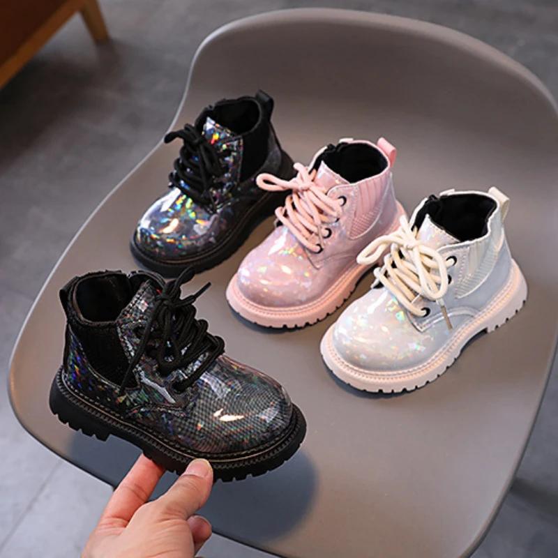 Autumn Girl Boot Soft Soles Comfort Girl Shoe Shiny Leather Ankle Boots Simple Versatile Kid Shoe Thick Soles Trendy Winter Boot