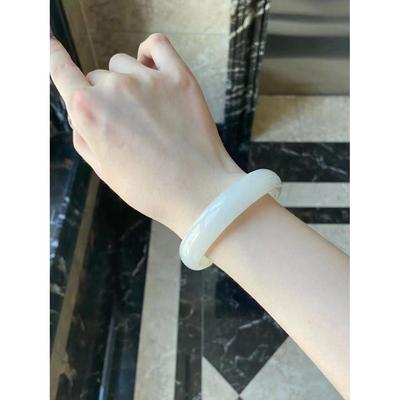 Simulated Xinjiang Hetian Jade Women's Bracelet - Oily White, Widened Mountain-Water Style