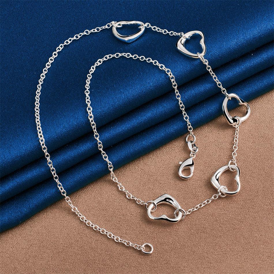 Charming 925 Sterling Silver Exquisite Hollow Heart Necklace Women's Fashion Party Wedding Gift Jewelry