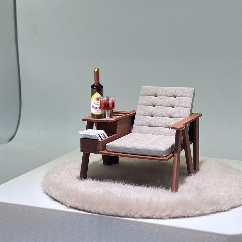 1 Set 3D Baskılı Salon Mobilyası 1/12 Ölçekli Minyatür Okuma Sandalyesi Modeli Diorama Ev Maketi Masaüstü Süsü Ev Dekorasyonu İçin
