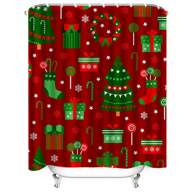TU Festive Christmas Shower Curtain Reindeer Snowflakes Holiday Bathroom Decor Waterproof Fabric Xmas Home Decor Gift