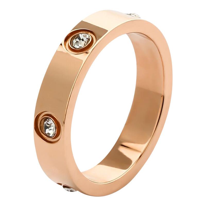 Korean-Style Rose Gold Diamond Titanium Steel Ring: Women's Fashionable Celebrity-Inspired Jewelry