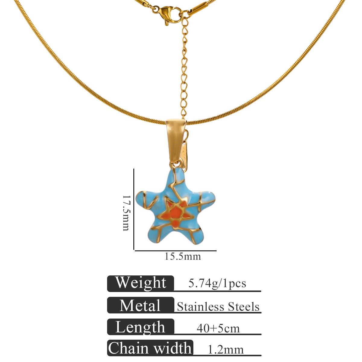 Ocean Series Turtle & Starfish Scallop Pendant Necklace with Blue Drip Oil Shell