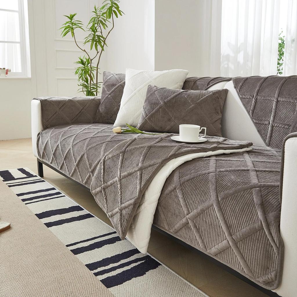 Solid Color Non-slip Sofa Cover Thicken Soft Plush Sofa Cushion Towel for Living Room Furniture Decor Slipcovers Couch Covers