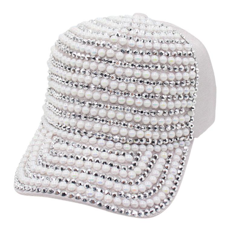 Hut Damen Punkt Diamant Perlenkappe Vielseitige Baseballkappe Frühling und Sommer Sonnenschutz Schirm Ins Wind