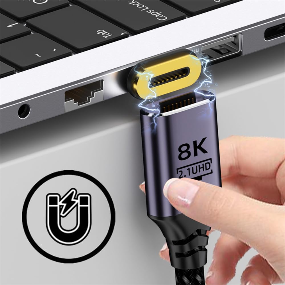 xiwai Magnetic 8K HDMI Male to Male Video Aluminum Shell for Laptops and HDTVs 2.1 Type-A Cable, 6.6ft, Braided,