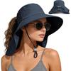 Ruqizhi Sun Hats for Women with Neck Flap Ponytail Hole Women Sun Hats Rollable UV Protection Fishing Hats Wide Brim UPF 50+