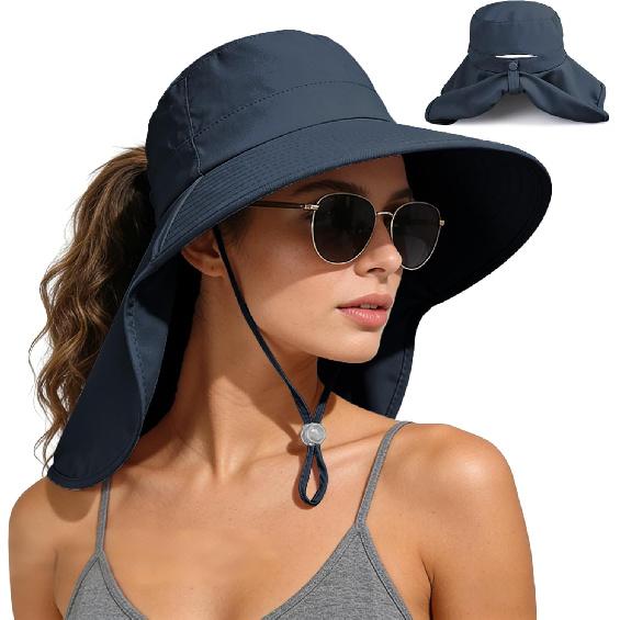 Ruqizhi Sun Hats for Women with Neck Flap Ponytail Hole Women Sun Hats Rollable UV Protection Fishing Hats Wide Brim UPF 50+