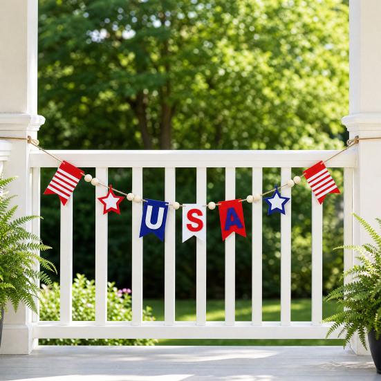 Yousheng Patriotic Garland Banner for 4th of July Decorations, Red White Blue Hanging Banner Bunting for Memorial Day, Veterans Day, Independence Day