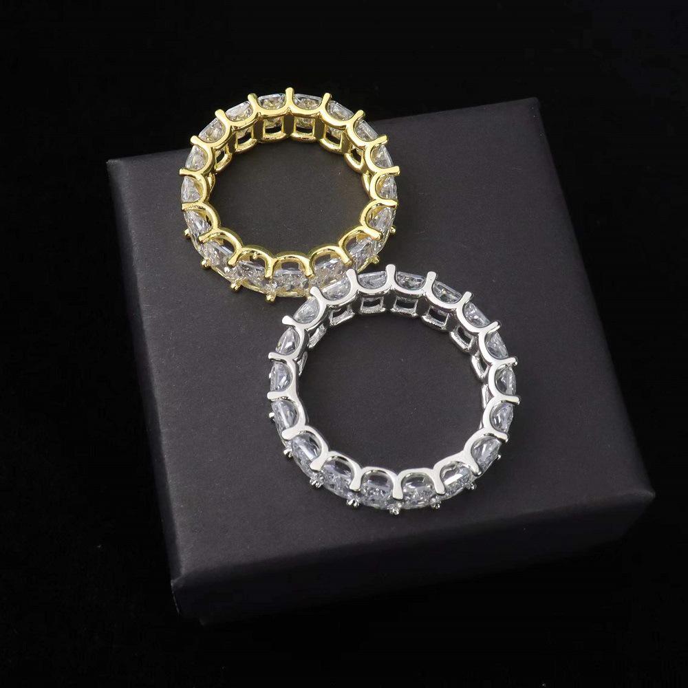 T-Shaped 6mm Zircon Single Row Hip-Hop Square Diamond Ring, Real Gold Plated Unisex Couple Ring.
