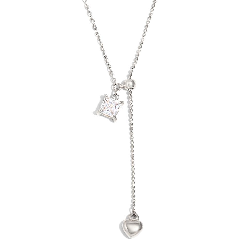 

Elegant Gold Square Zircon Heart Tassel Necklace For Women Niche Design Luxury Temperament Pendant Jewelry Fashion Accessory