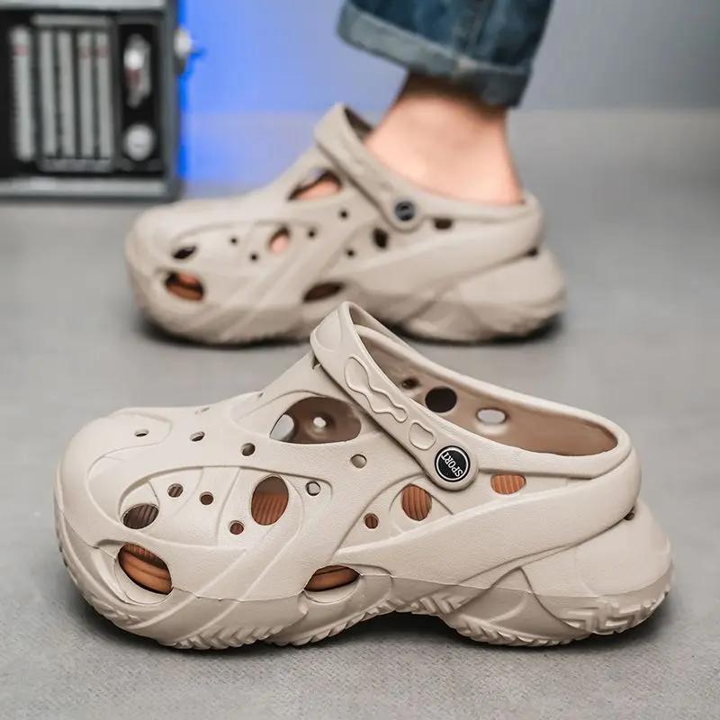 Fashion Height Men's Shoe Hole Platform Beach Slides Designer Luxury Mascullino Original Clappers 2025 Pvc Summer Sale Y2k Male Slipper