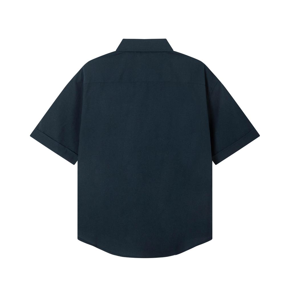 AMI Men's Classic Spring and Autumn Red Heart Embroidered Casual Cotton Solid Color Short Sleeve Shirt On the Chest