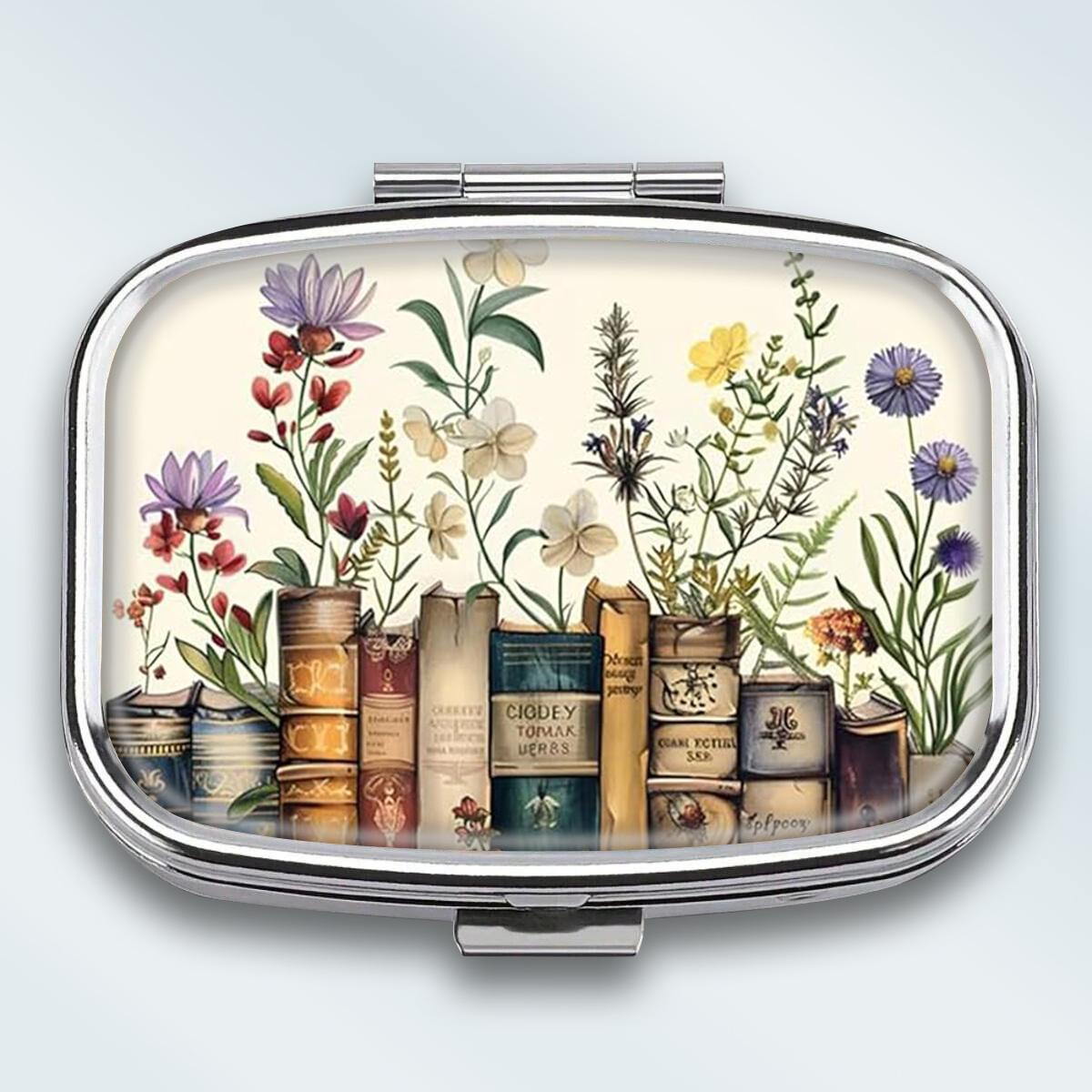 

Portable Pill Box with 2 Compartments, Mini Metal Medicine Organizer Case, Cute Printed Pill Container for Vitamins, Pills, Jewelry, Travel, Daily Use разноцветный