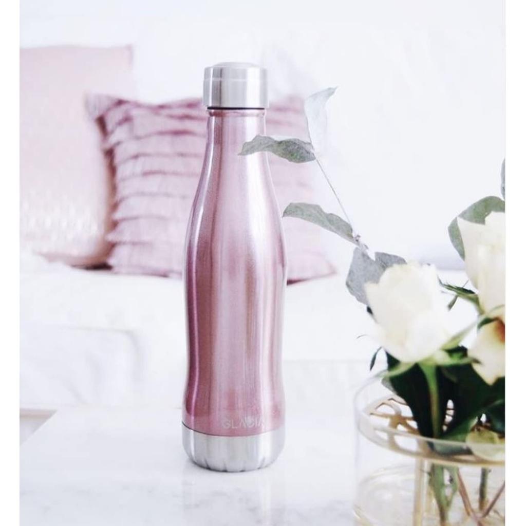 GLACIAL 400ml Vacuum Insulated Stainless Steel Water Bottle, Carbonated, Keeps Hot or Cold, High Performance, Scandinavian Design, Gift-Ready, Pink