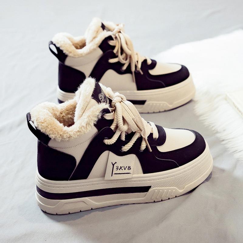 Women's High Top Shoes Winter Thickened Plush Warm Cotton Footwear Outdoor Non Slip Platform Shoes Winter Women Casual Sneakers