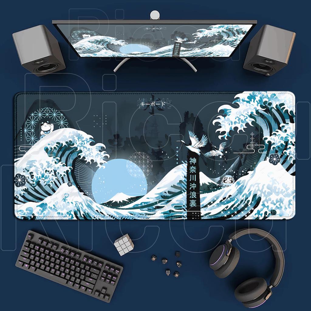 HD-Druck Neues Mauspad Japanische Große Welle vor Kanagawa Kunst-Mauspad XXL Spielmatte Büro Computer Rutschfest Große Mausmatte
