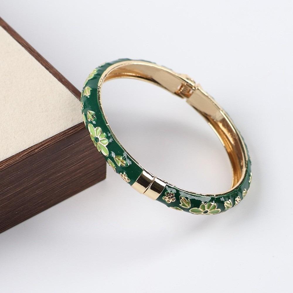 Traditional Flower Bangle Enamel Women's Hand Bracelet Vintage Cloisonne Bangle  Jewelry Gifts