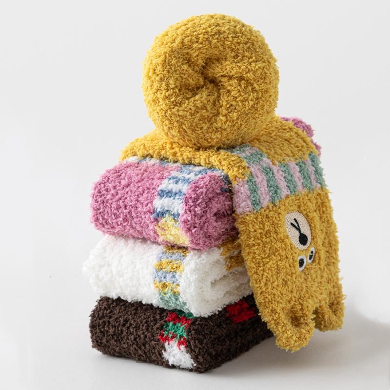 Children Autumn Winter Socks Bear Coral Fleece Warm For Cute Kawaii Girls Boys Socks Thickened Soft Socks Home Floor Bear Socks