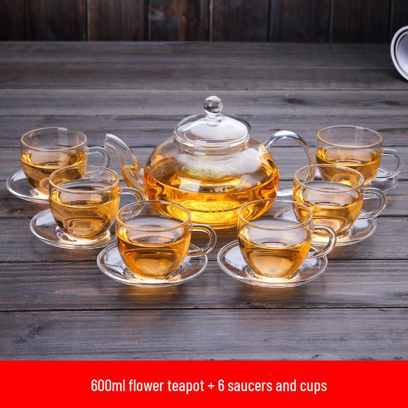 High-Temperature Resistant Glass Teapot Set with Thickened Borosilicate Teacups for Kung Fu Tea.