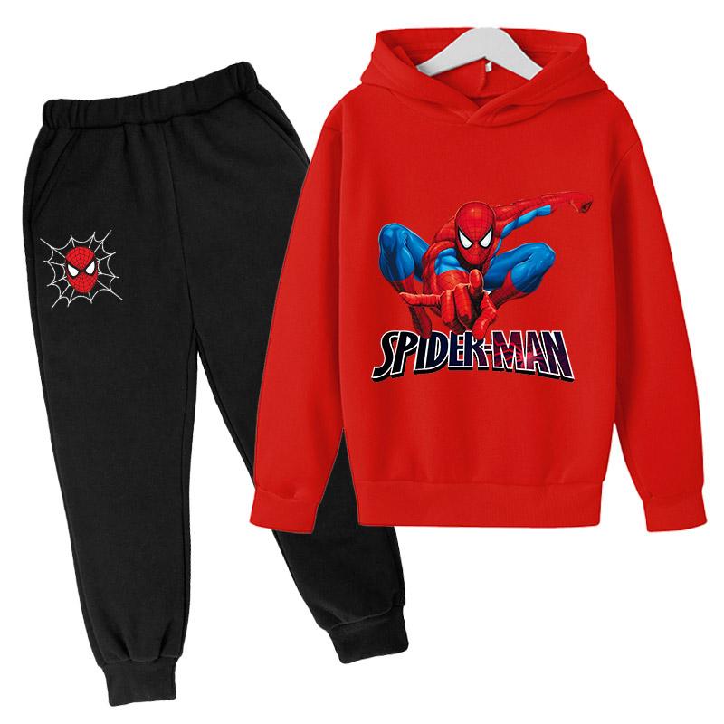 Marvel Felpe Pantaloni Spiderman Set 2 Pezzi Abbigliamento Primavera Autunno Bambini Maschi Femmine Bambini Moda Costume Tute Bambini Cartone Animato 4-14 anni