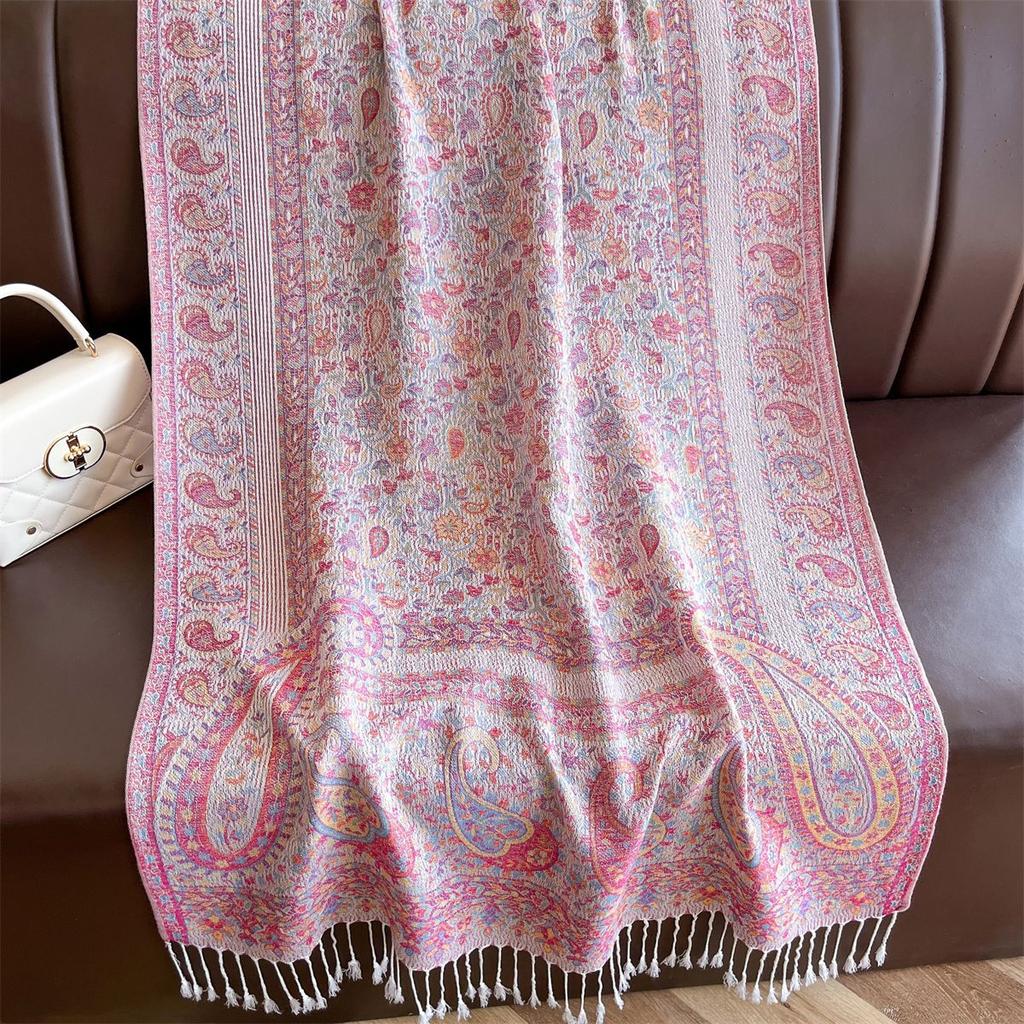High-End Imitation Cashmere Jacquard Craft Scarf Shawl Autumn And Winter Ethnic Style Cashew Flower Warm Outside Women