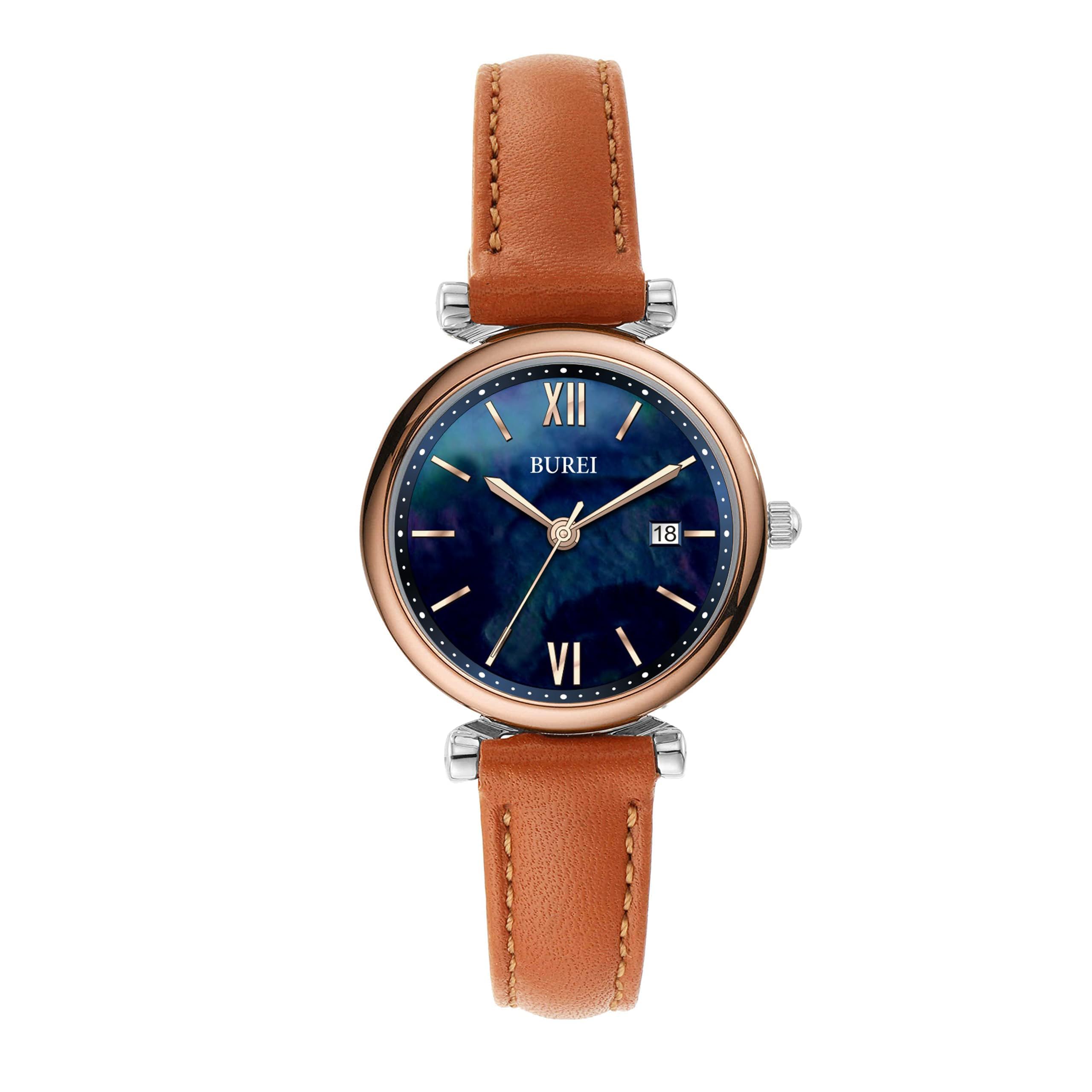 

BUREI Quartz Analog Watch with Leather Slim and Perfect for and A great gift for your or Women s Strap, Fit, Stylish, Waterproof, Cute, Simple,
