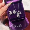 Set Full Of Diamond Love Running Ring Bear Necklace Stud Earrings Female Internet Celebrity Style Niche Design Light Luxury Collarbone Chain