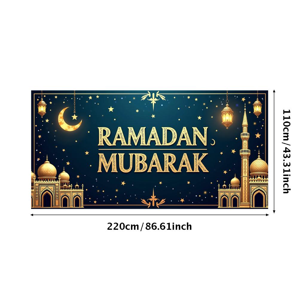 Ramadan Mubarak Banner Backdrop Lanterns Crescent Stars Mosque Party Celebration Ramadan Kareem Photography Decorations Props